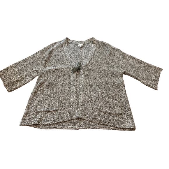 J Jill Kimono-Style Front Tie Closure Green Marl Cotton Cardigan Sweater Sz L - Picture 2 of 8